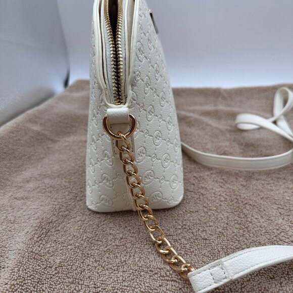 Anne Klein Triple Compartment Crossbody Bag Gold Chain Strap Monogram Design - Picture 10 of 13